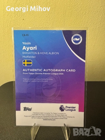 Yasin Ayari RC Auto – Topps Chrome Premier League Rookie Autograph Brighton, снимка 2 - Колекции - 53844305