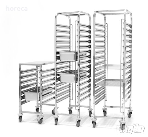 Количка за 7 тави GN 1/1 с 4 колела и 2 спирачки, снимка 4 - Обзавеждане на кухня - 41470734