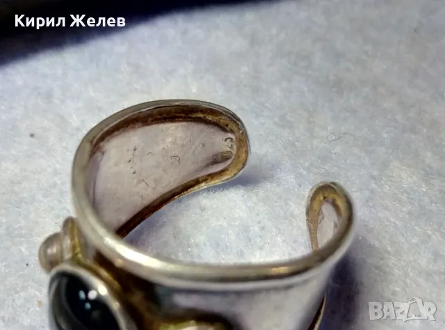 РЕТРО АРТ СТИЛ РЕГУЛИРУЕМ СКЪПОЦЕНЕН СРЕБЪРЕН ПРЪСТЕН СРЕБРО 925 с РЪЧНО ПОЛИРАН ЧЕРЕН ОНИКС 49918, снимка 2 - Пръстени - 49886371