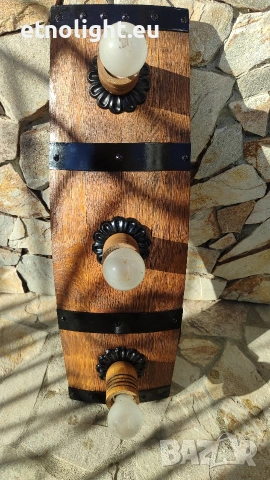 Полилеи от автентични дъбови бъчви с ръчно изработени дървени чашки и ковано желязо , снимка 6 - Полилеи - 53176095