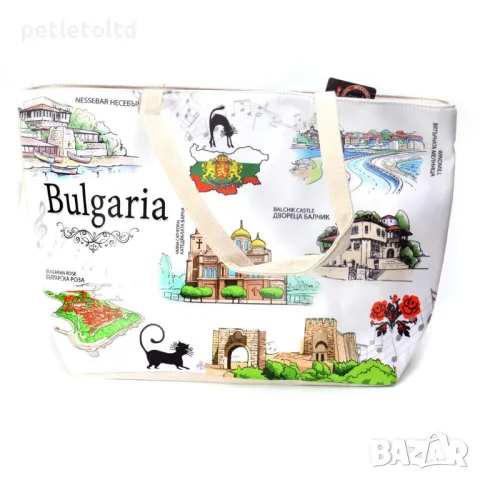 Сувенирна чанта - с принт на забележителности от страната и надпис Bulgaria 