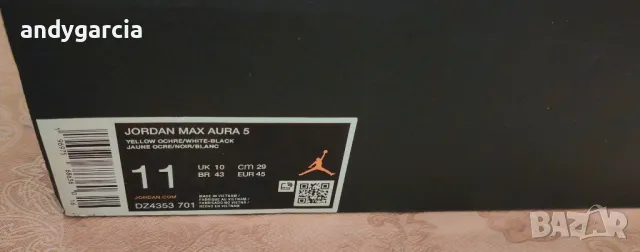 NIKE AIR Jordan Max Aura 5 45 номер 29.0 см стелка ЧИСТО НОВИ маратонки 100% оригинални с кутия, снимка 3 - Маратонки - 47862903