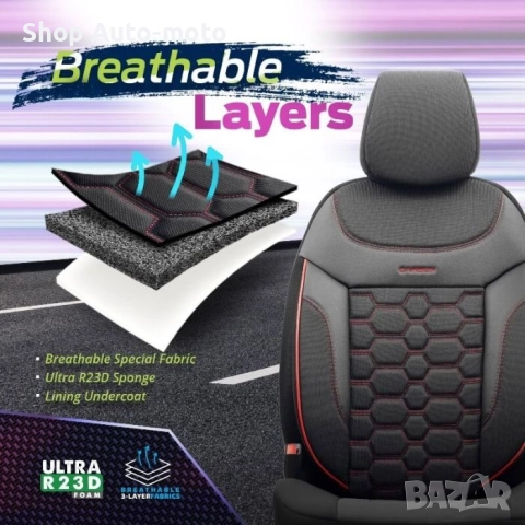 Тапицерия за седалки Automat - 11части, CRB3402, Черно с червено, снимка 6 - Аксесоари и консумативи - 52203958