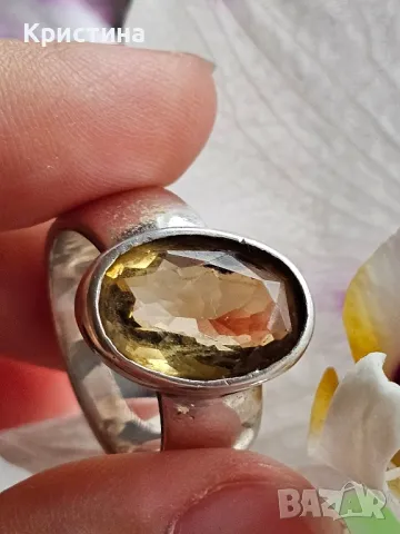 Марков сребърен пръстен с Цитрин , снимка 5 - Пръстени - 49881656