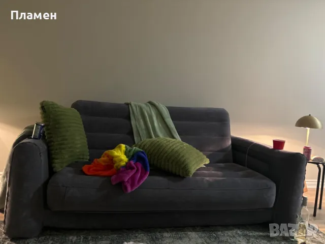 Надуваем разтегателен двуместен диван комплект мебел Intex  за спане, сив 2.03x2.24x0.66 м, снимка 3 - Дивани и мека мебел - 49296650