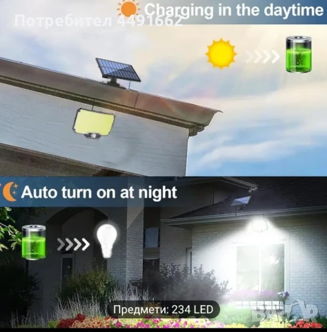 LED соларно осветление със сензор за движение, снимка 4 - Соларни лампи - 50529859
