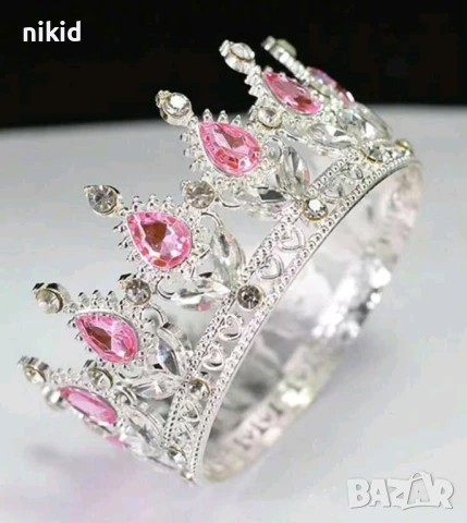 Златна сребърна корона с розови рубин камъни декор украса за торта и дамска детска принцеса парти, снимка 6 - Други - 50076120
