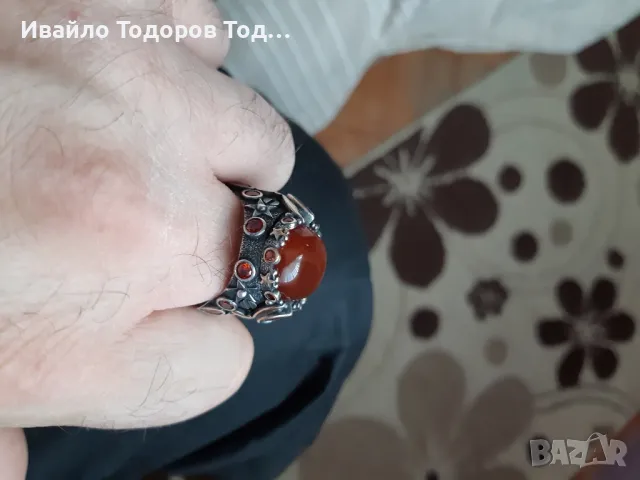 Сребърен масивен пръстен ръчна изработка с огромен карнеол, снимка 11 - Пръстени - 48031419
