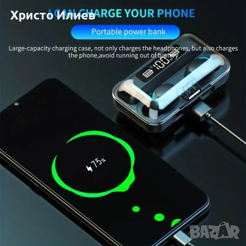 Безжични Bluetooth слушалки с кутия за зареждане LED дисплей вграден микрофон, снимка 3 - Безжични слушалки - 51579599