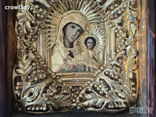Стара позлатена Руска Домашна Икона разкошна оригинал 19 век, снимка 4 - Други ценни предмети - 50325889