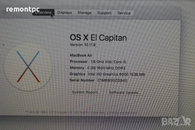 Macbook Air A1466 13 inch 2017 I5 / 4 GB / 128 SSD , снимка 6 - Лаптопи за работа - 53861097