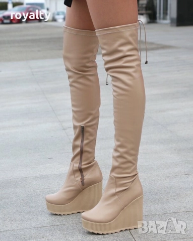Ботуши на платформа - бежова кожа, снимка 2 - Дамски ботуши - 52239403