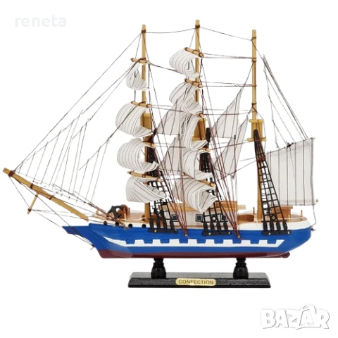 Декорация кораб, Ретро модел, Дърво/текстил, Ръчна изработка, 50 см, снимка 1