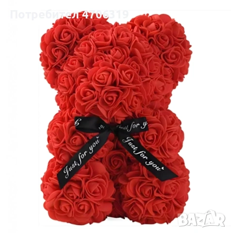 Плюшено мече с LED рози-подарък за мама,момиче,баба.