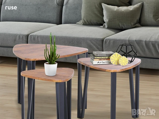 НОВИ! Комплект 3 броя холни маси модерен дизайн МДФ и стомана, снимка 8 - Маси - 50540965