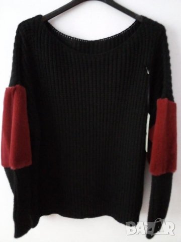 Пуловер със естествен пух на ръкава в черно и зелено - ( М, Л и ХЛ), снимка 5 - Блузи с дълъг ръкав и пуловери - 26613300
