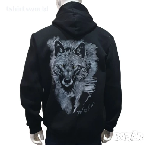 Нов мъжки суичър с ЦИП и дигитален печат Сив вълк, Серия Вълци