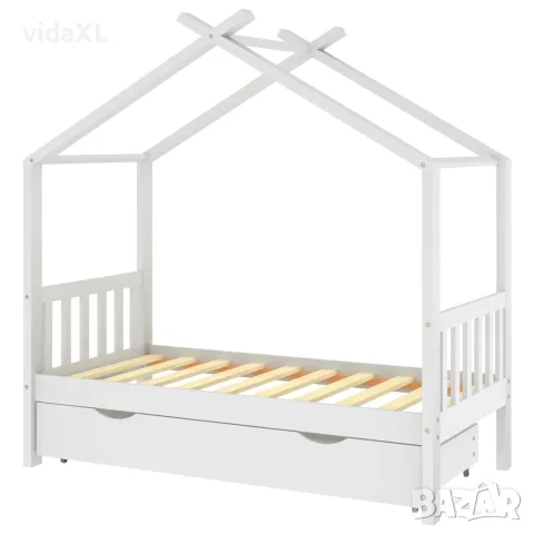 vidaXL Рамка за детско легло с чекмедже, бяла, бор масив, 80x160 см（SKU: 322149）
