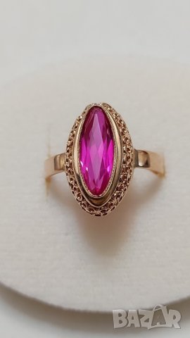 Руски златен пръстен с рубин, снимка 2 - Пръстени - 40981416