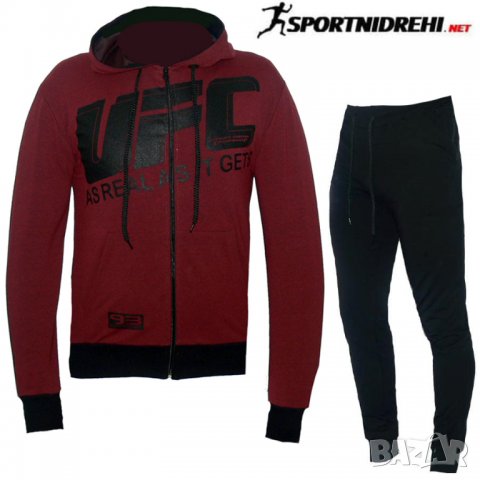 Спортен екип UFC, бордо, памук и ликра, с качулка, снимка 1 - Спортни дрехи, екипи - 34051727