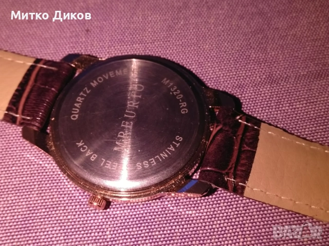 Mreurio кварцов часовник нов с каишка естествена кожа, снимка 7 - Мъжки - 53322841