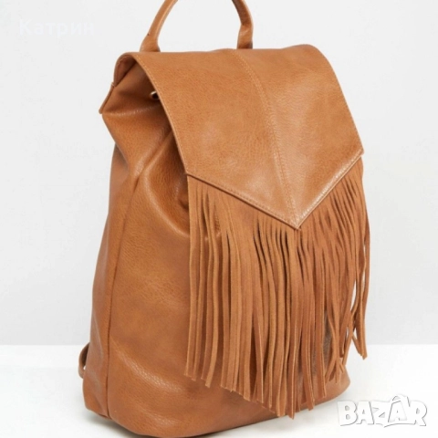 Велурена дамска раница с ресни и метални нитове – бохо стил, различни цветове, НОВИ, снимка 2 - Чанти - 52459894