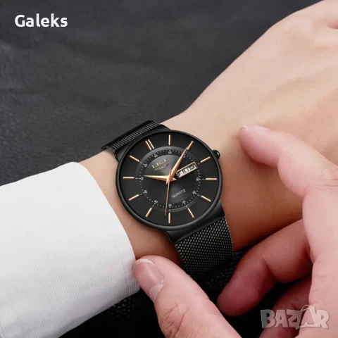 Мъжки стилен класически часовник LIGE* Quartz /Тъмен металик!!, снимка 7 - Мъжки - 49548090