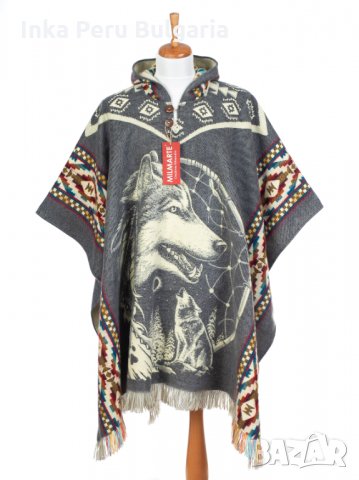 Автентичнo еквадорско унисекс вълнено пончо с вълк, различни цветове, снимка 10 - Палта, манта - 35847402