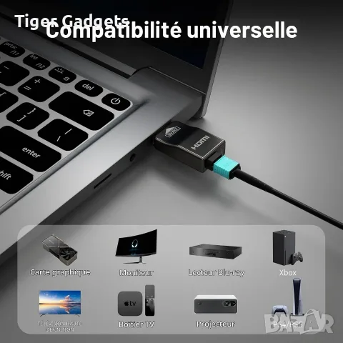 RUIPRO HDMI 2.1 8K 10m GEN4AK – оптичен кабел 48Gbps, 8K@60Hz, 4K@120Hz, сменяеми конектори, снимка 8 - Кабели и адаптери - 56085556