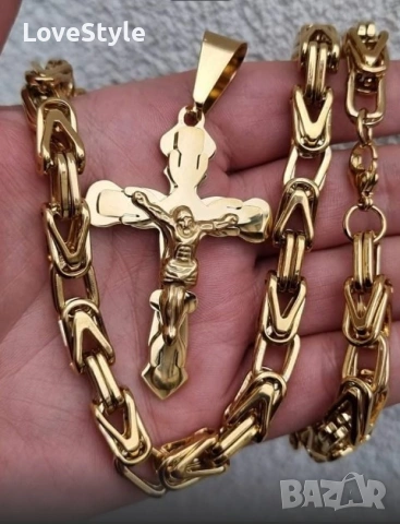 King Cross Set – масивен мъжки ланец с кръст ✝️ | с позлата