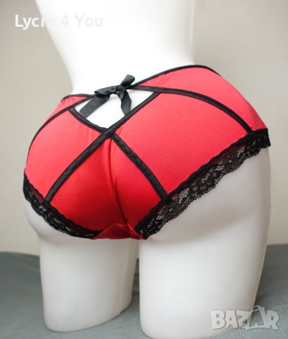 S червени микрофибърни бикини с черни сатенени ластици, снимка 7 - Бельо - 40660888