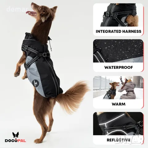 Дъждобран за кучета DOGOPAL с вграден колан - Водоустойчиво палто за кучета (сиво, #5), снимка 4 - За кучета - 49677278