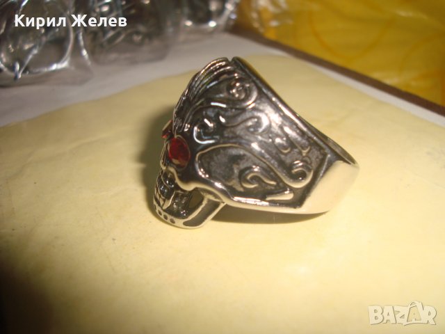 СТОМАНЕН ПИРАТСКИ НЕОГОТИЧЕСКИ ПРЪСТЕН от НЕРЪЖДАЕМА СТОМАНА с 2 ФАСЕТИРАНИ ГРАНАТА 25006, снимка 7 - Пръстени - 34552645