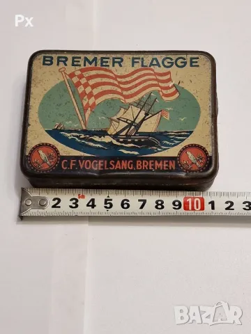 Антикварна метална кутия за тютюн "Bremer Flagge" от C.F. Vogelsang, Bremen, снимка 4 - Антикварни и старинни предмети - 48605537