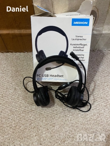 Хедсет / слушалки Medion LIFE E83265 – USB, Микрофон, Меки амбушюри, снимка 2 - Слушалки и портативни колонки - 52460240
