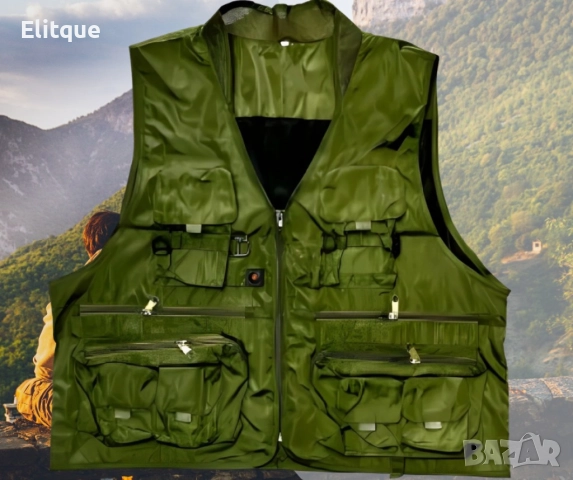 Рибарска жилетка в зелено, размери 2XL/3XL, с много джобове, снимка 3 - Други стоки за дома - 52852546