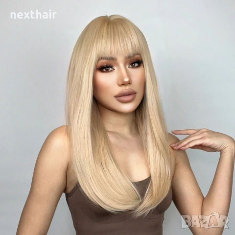 Руса права перука 60 см с бретон, снимка 2 - Аксесоари за коса - 53714839