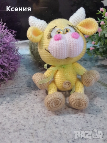 Плетена играчка Бик, Бик малък, Плетени, ръчно изработени, прекрасен подарък, снимка 2 - Плюшени играчки - 52062853