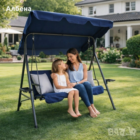 Градинска люлка A-Type със сиви възглавници и поставки за чаши , снимка 5 - Градински мебели, декорация  - 53868020