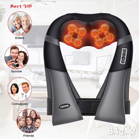 TAKRINK Шиацу масажор за шия и рамена, 3D-въртящи се масажни ролки, Регулируема посока и скорост,