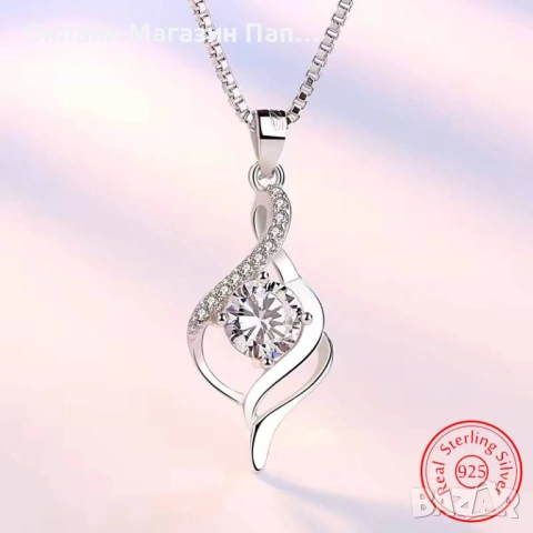 Fanqieliu сребърно колие „Листо“ с цирконий, снимка 10 - Колиета, медальони, синджири - 53044247