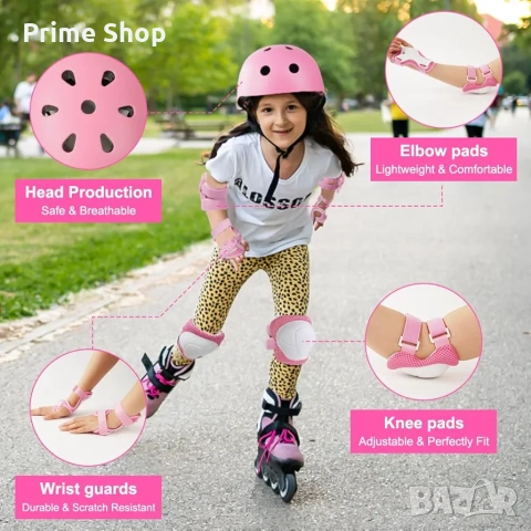 Детски защитен комплект flintronic - каска, наколенки и протектори 3-8 години, снимка 7 - Спортна екипировка - 53776430