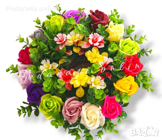 Ратанова кашпа с 15 броя ароматни сапунени рози , снимка 7 - Дамски парфюми - 43670787