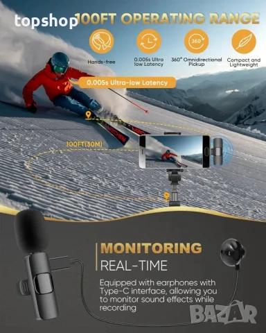 НОВИ, ТЕСТВАНИ безжични петлични микрофони, съвместим с iPhone/iPad/телефон с Android/лаптоп, IUMAKE, снимка 8 - Микрофони - 50525239