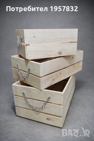 Декоративна дървена щайга с метална верига – среден размер 44×26,5×15 см, снимка 3 - Декорация за дома - 53251696