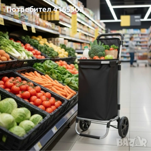 Количка за пазаруване в черен цвят – 40 л, водоустойчива, лека и удобна с 2 колела, снимка 3 - Други стоки за дома - 53240148