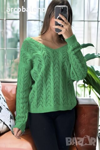 Дамски пуловер, кръстосан отзад с красива шарка, 5цвята - 023, снимка 6 - Блузи с дълъг ръкав и пуловери - 39855780