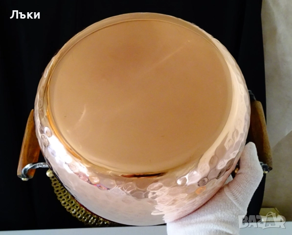 Кована медна тенджера с капак,чиста червeна мед 6 литра, 1.1 кг., снимка 9 - Антикварни и старинни предмети - 52496793