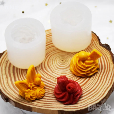 Крем за кексче с плодове и заешки уши силиконов молд форма фондан шоколад смола свещ декор, снимка 6 - Форми - 36233085