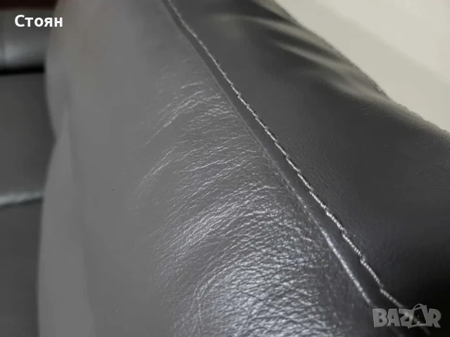 Сив кожен диван тройка с функция сън, снимка 6 - Дивани и мека мебел - 50887109